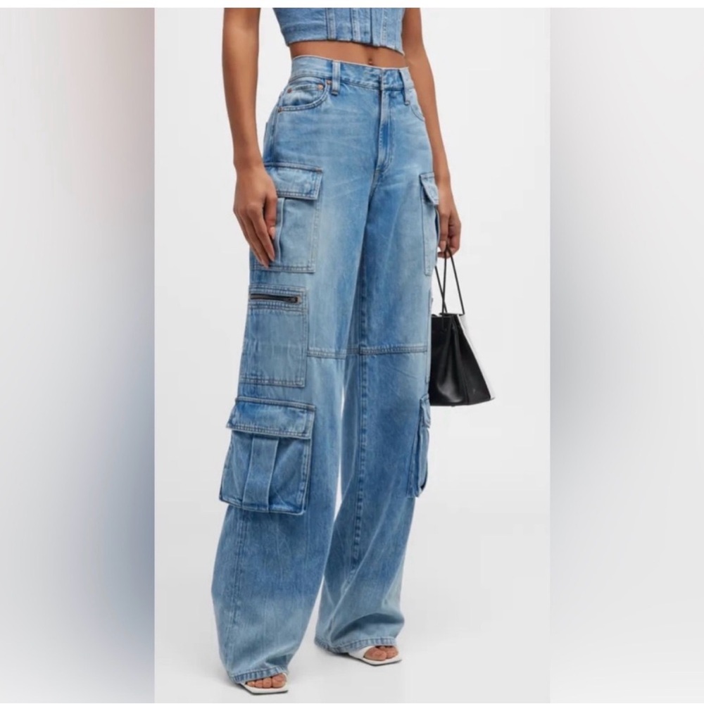 Alice + Olivia Cay Baggy Denim Cargo Pants sz 29 BRAND NEW WITH TAGS - Picture 2 of 10